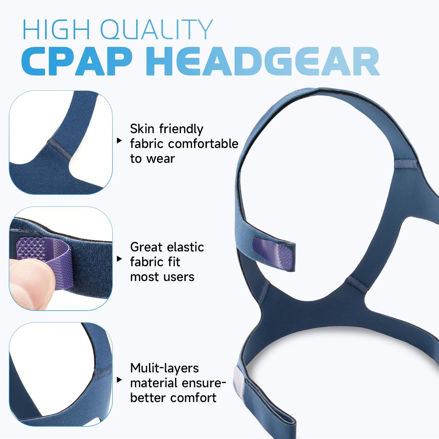 Replacement Headgear for ResMed Quattro FX Full Face CPAP Mask, Velcro Adjustments Headgear Strap Breathable Replace CPAP Headband - Medium/Standard