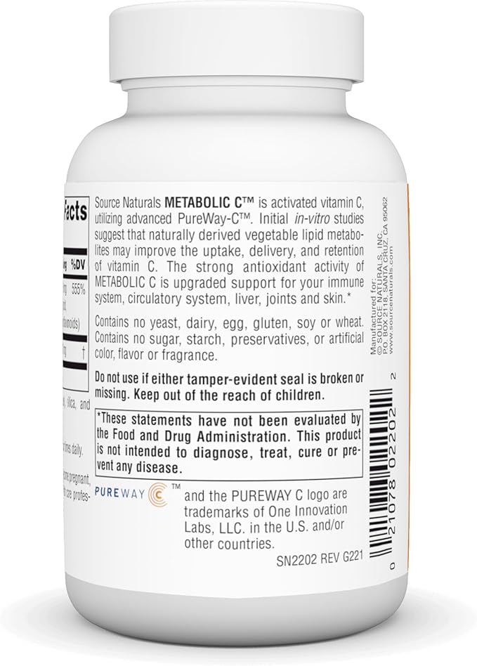Source Naturals Metabolic C, Optimized Vitamin C for Enhanced Antioxidant Protection*, 500 mg - 90 Capsules