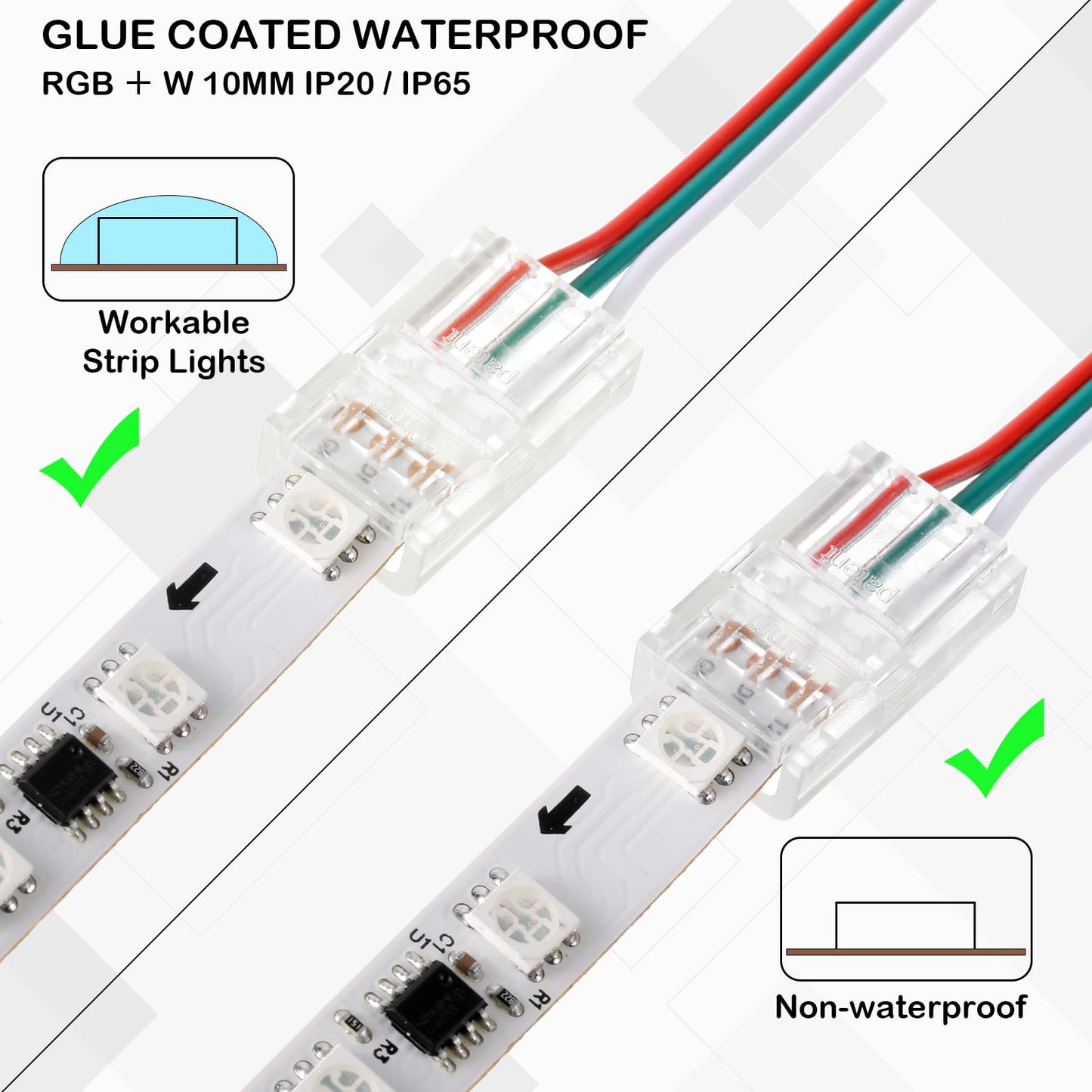 Flutesan 20 Pcs 3 Pin 8 Mm Solderless Led Light Strip Connectors Clear Track Lighting Connectors For 5050 Rgb Strip Light