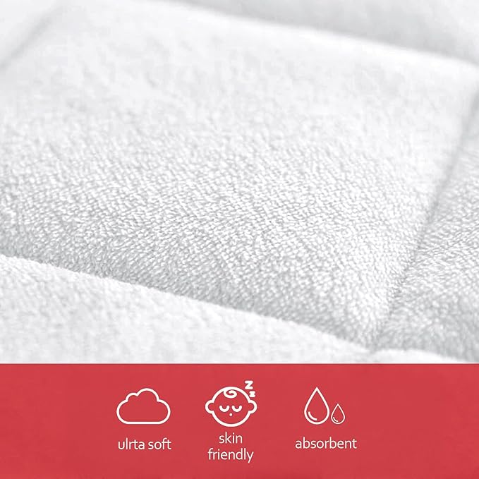 Diaper Changing Pad Liner Non-Slip, Waterproof Terry Mat, Quilted Absorbent Bassinet Liners Washable, 3 Pack 13"x 26" Reusable Portable Changing Table Pad Rectangle White