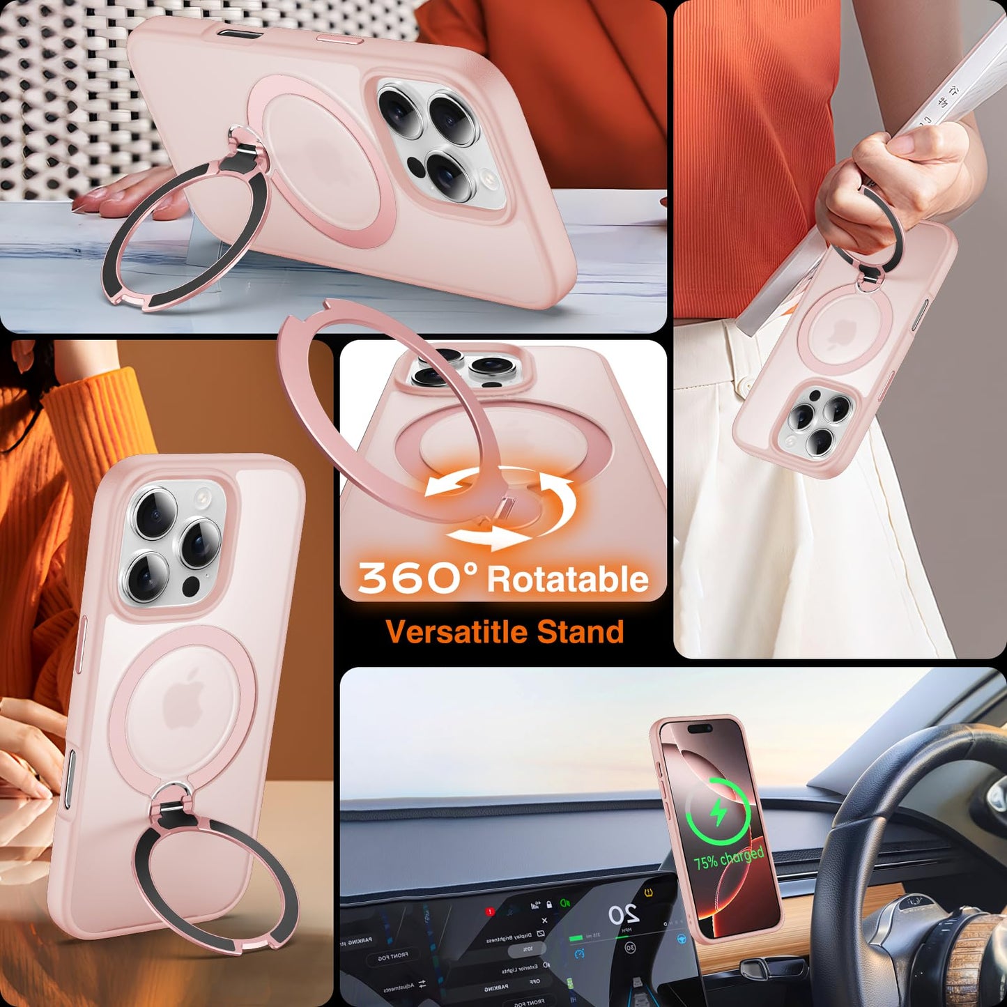 Chicfun 360 O-Ring Magstander For Iphone 15 Pro Case With Magnetic Kickstand Ring Holder [Compatible With Magsafe][360Rotate Sta