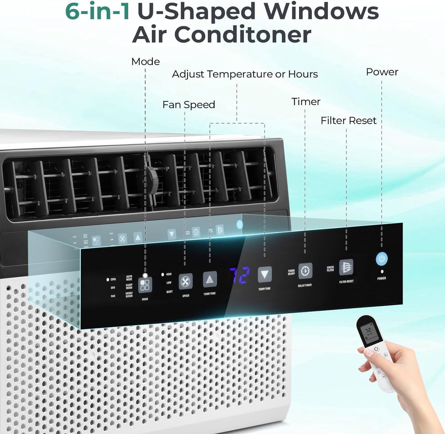 R.W.Flame U-Shaped Air Window Conditioner 12000 Btu, Full Window View, Ultra Quiet Ac Unit, Cools Up To 550 Sq. Ft. Living Room/