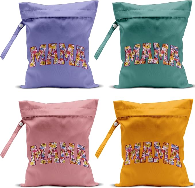 Gifts for New Mom, Mama New Mom Gifts 4 Pack Cute Wet Bag Waterproof Reusable Wet Dry Bag for Swimsuit Clothes Diaper Travel Beach Pool Toiletries Cruises Birthday Camping Postpartum Christmas