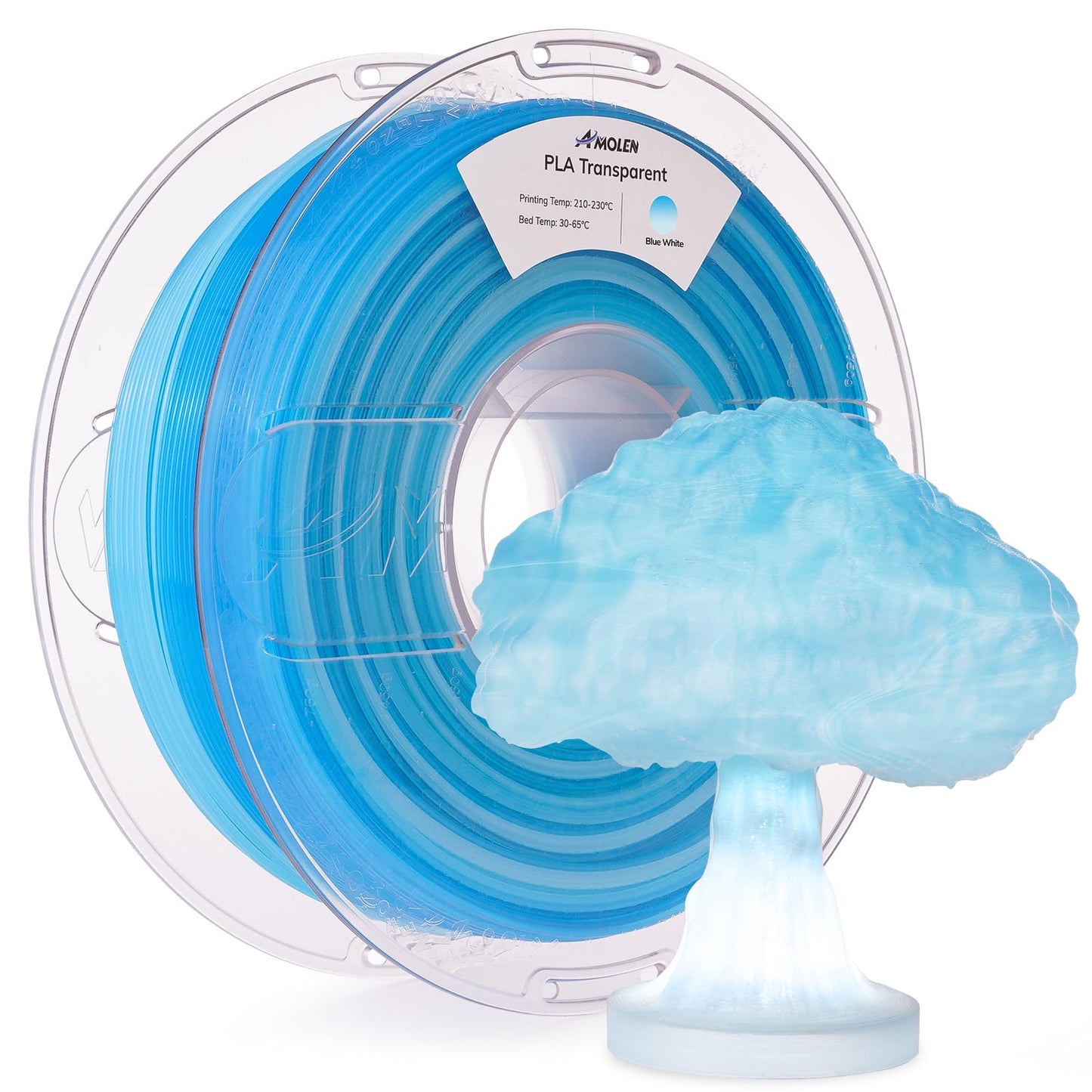 AMOLEN PLA 3D Printer Filament, Clear PLA Filament 1.75mm Transparent Blue White, with Light Transmission Feature, Compatible wi