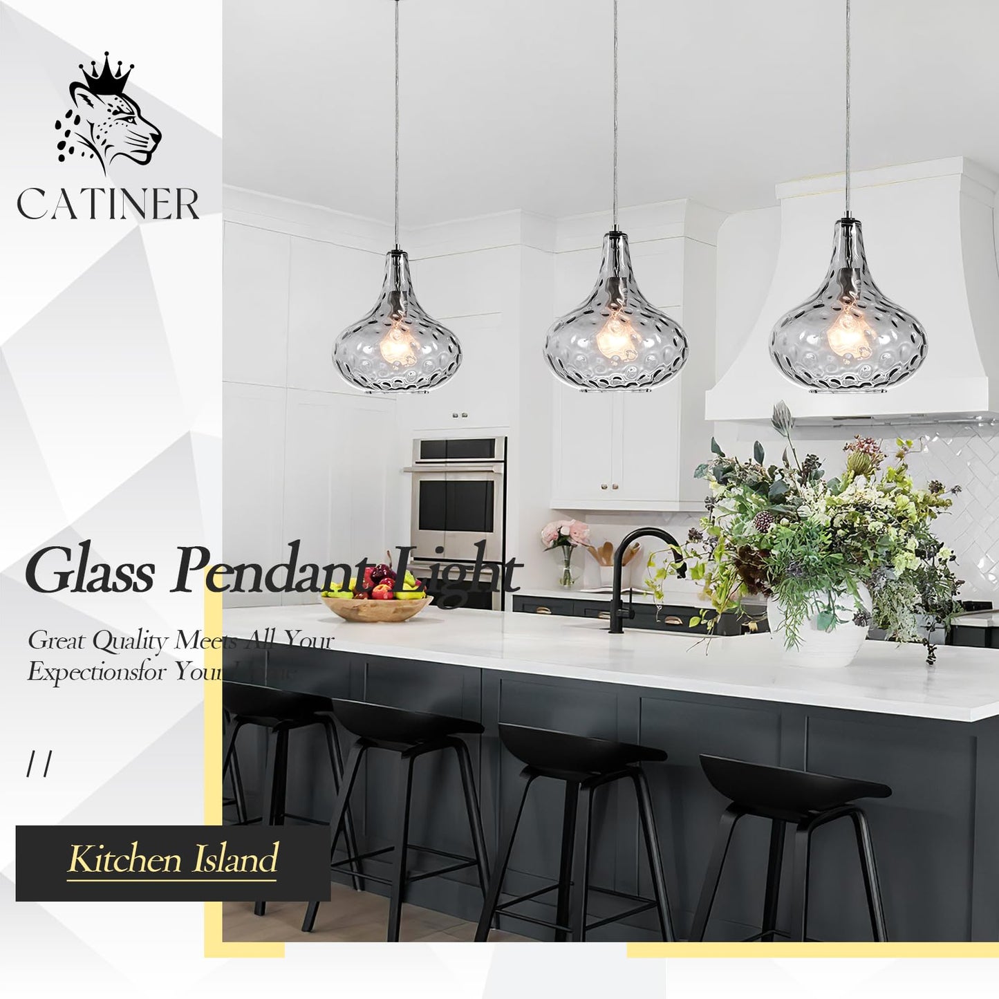 Catiner 11 Smoked Hammered Glass Pendant Light - Blown Glass Ceiling Fixture With Brushed Nickel Finish  Modern Industrial Lighting For Kitchen Island  Dining Room  Hallway  Living Room