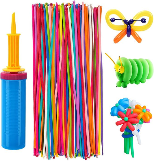 100 Pcs 260Q Balloons Kit with Pump - Kids Premium Latex Twisting Long Balloons to Make Animals Flowers, Fun Rainbow Ballo...