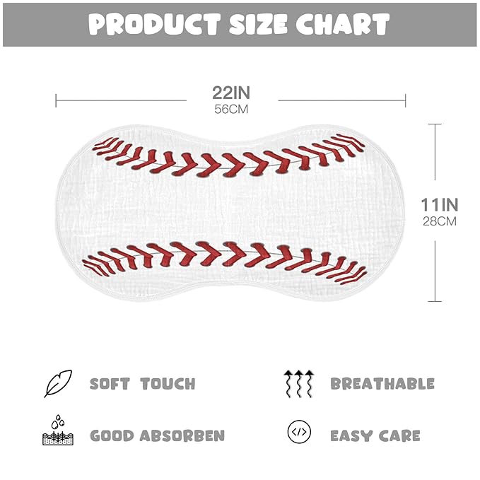 Muslin Baby Burp Cloths Set of 2, Soft Absorbent Sport Baseball Print Muslin Washcloths, Bibs, Face Towel for Newborn Boys Girls, 22 x 11 Inch