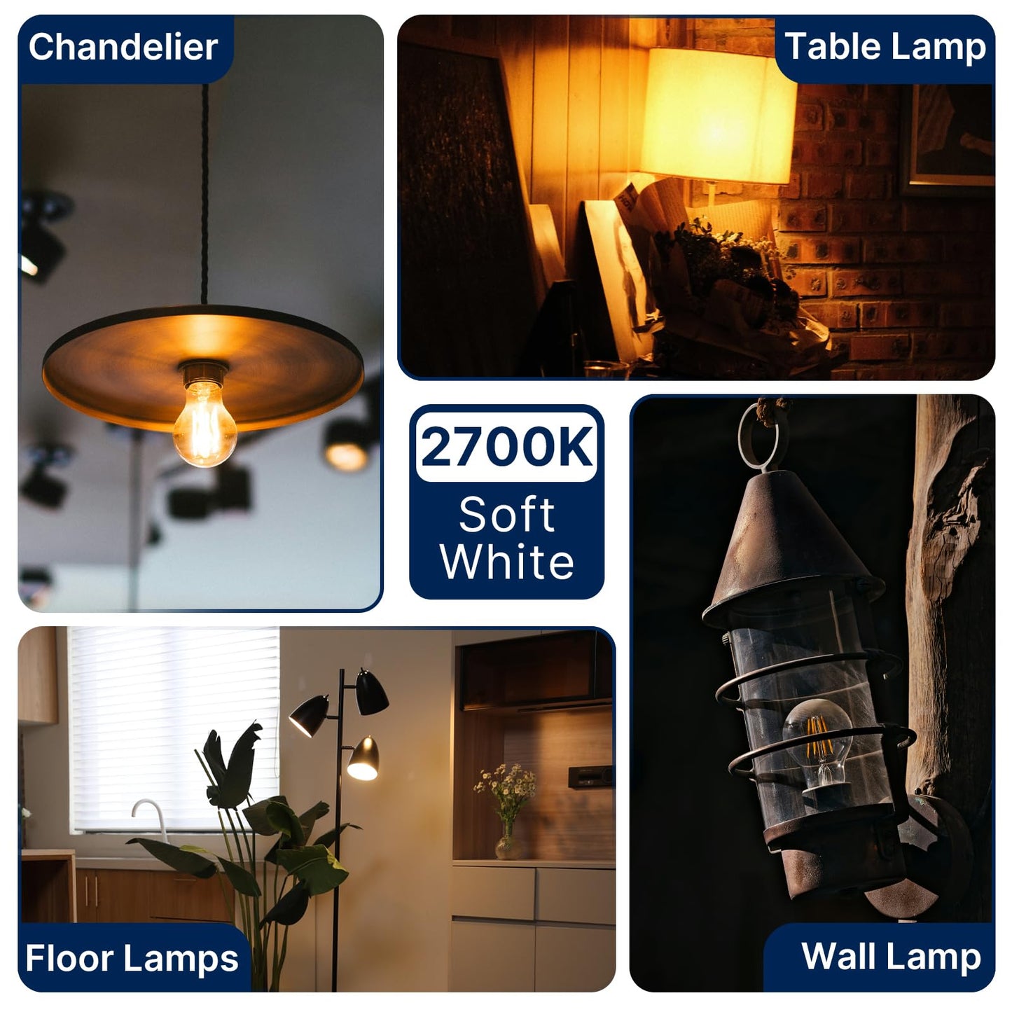 FLSNT 60W Equivalent Dimmable A19 LED Light Bulbs, Efficient 7W, 800Lumens, 2700K Soft White, CRI82, E26 Standard Base, 15000 Hours, LED Filament Light Bulbs, Clear Glass, 4 Pack