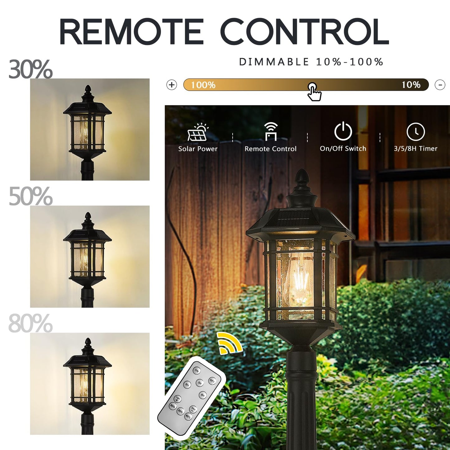 Emliviar Solar Powered Post Light, Remote Control, Dusk to Dawn LED, 40.9 Inch, Black, Model 2084PL-SL BK