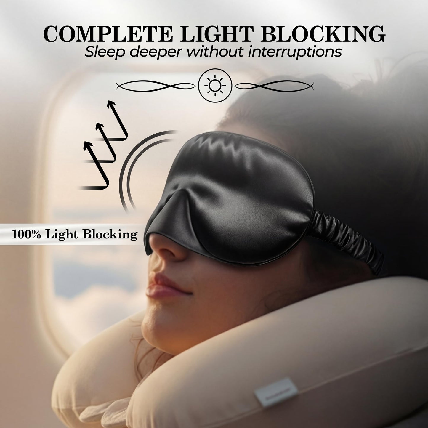 SLEEP SANCTUARY 100% Pure Mulberry Silk Sleep Mask - 22 Momme Light Blocking 3D Contour Silk Eye Mask for Sleeping - Secure Fit for Side Sleepers, Women & Men - Cloud Soft (Black)