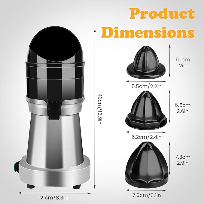 YUANHAO Commercial Stainless Steel Electric Citrus Juicer - 120V, 1400 RPM