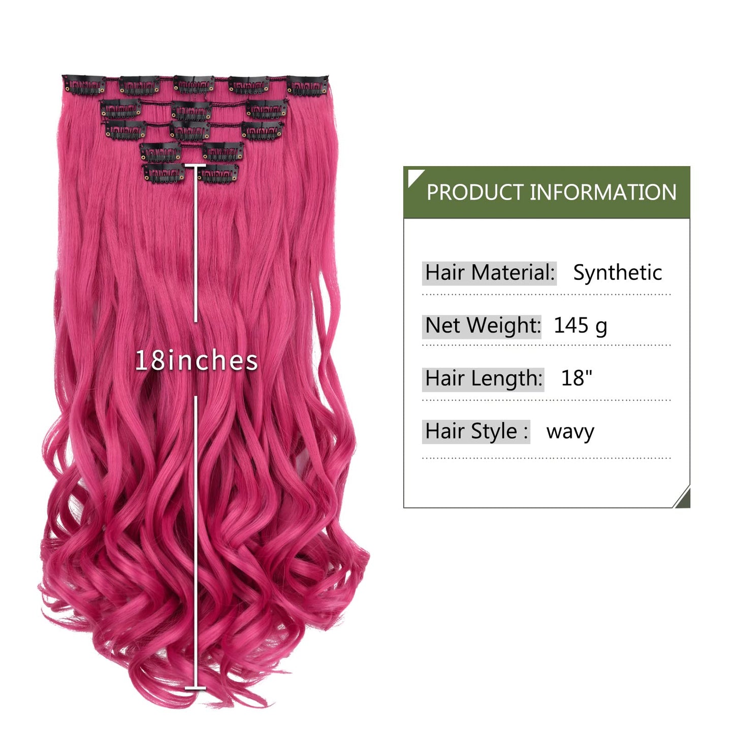 HSPJHTM Dark Pink Hair Extensions Wave Clip in Hair Extension for Women Halloween 18 5PCS Wavy Curly Natural Hair Extentions Thi