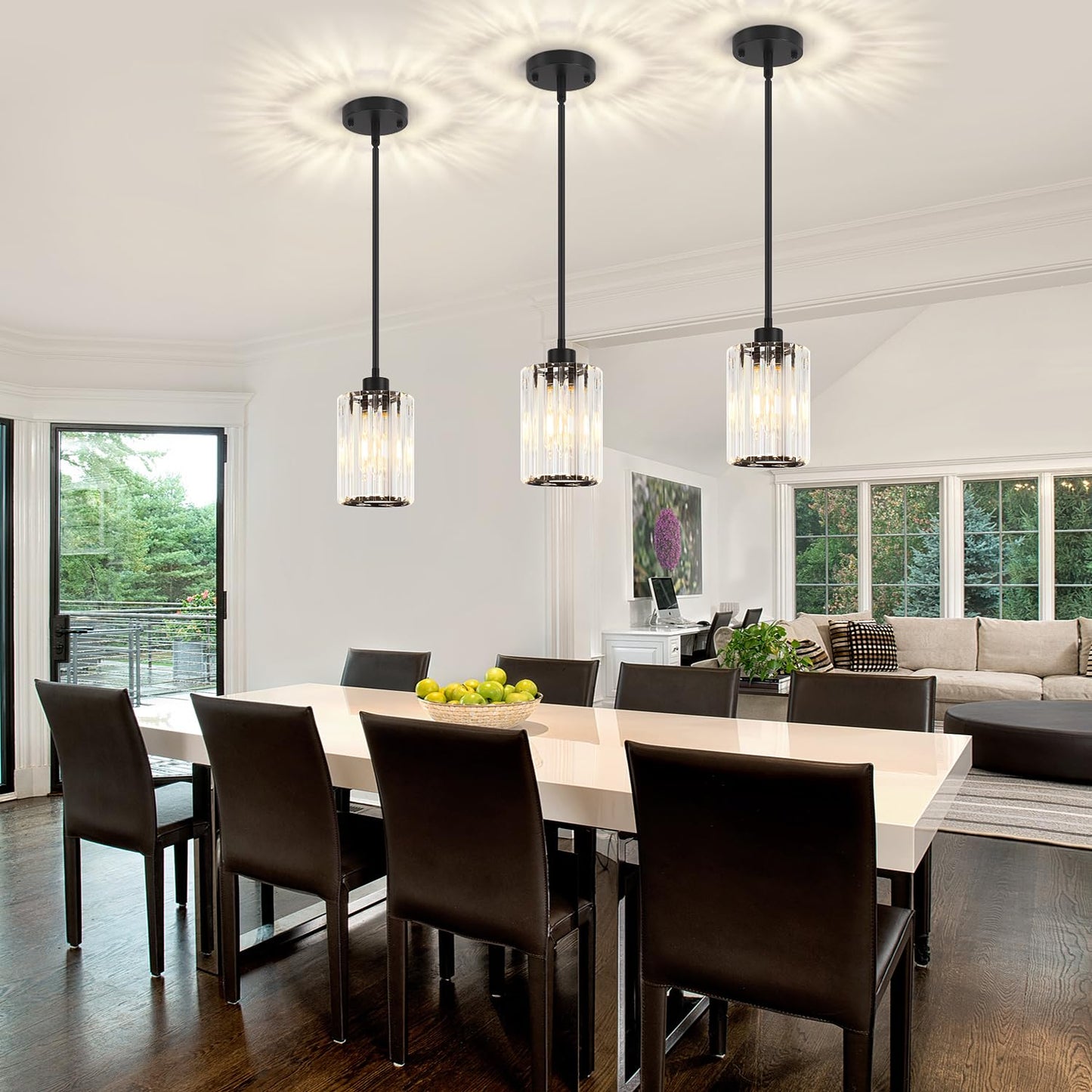 Zsmihdoh 3 Pack Black Pendant Light  Modern Crystal Pendant Lights Kitchen Island Lighting  Hanging Light Fixtures Mini Chandelier Pendant Lights For Island Dining Room Hallway Bedroom