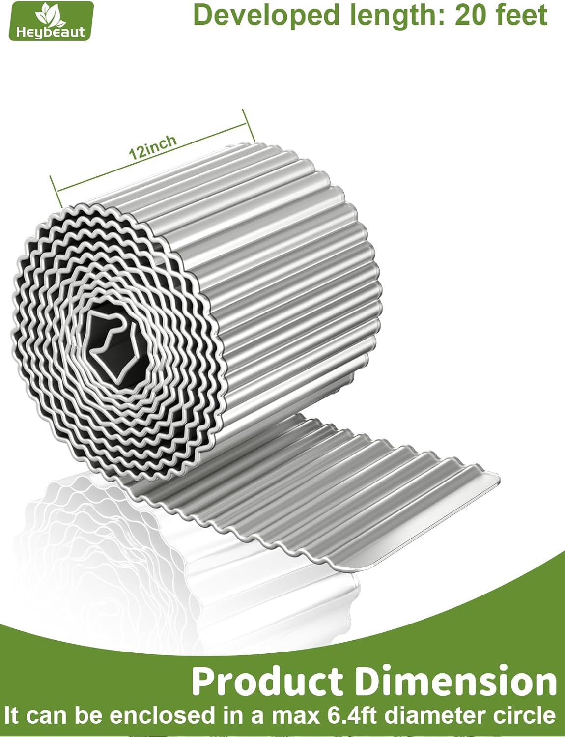 Corrugated Metal Garden Edging - 12" x20' Galvanized Steel Border, Durability Easy to Cut, Easy Installation & Stability, Ideal for DIY Flower Beds, Pathways and Patio Design Silver