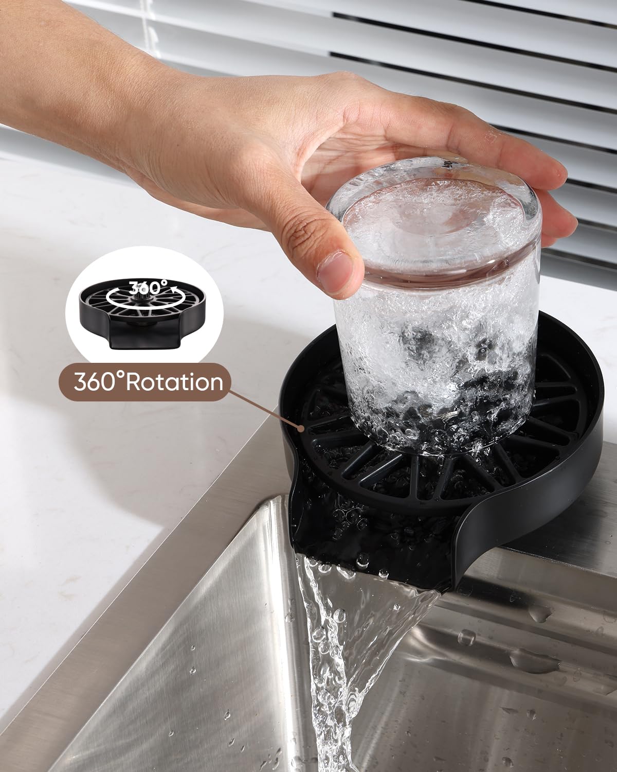 Glass Rinser for Kitchen Sink, Universal Sink Bottle Washer for Baby Bottle Glass Cup, Black Cup Washer for Sink, Stainless Steel