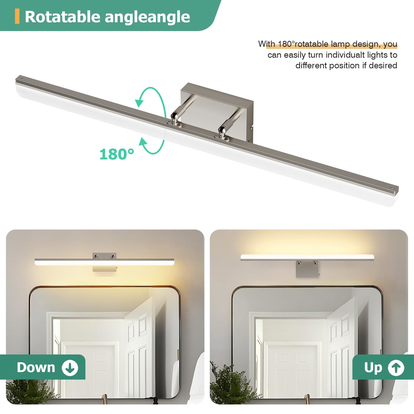 KELIDEN Brushed Nickel Vanity Light 31.5", 24W LED Dimmable Bathroom Light Bar with Adjustable Angle & 5CCT – Modern Long Wall Fixture for Bathroom, Powder Room, Bedroom, Apartment, Hotel