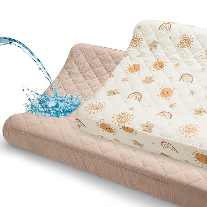 Unicorn Castle Waterproof Changing Pad Cover Muslin Changing Table Pad Cover 2 Pack Quilting for 32"x16" Baby Changing Pad Sheets Girls Boys,Brown Rainbow
