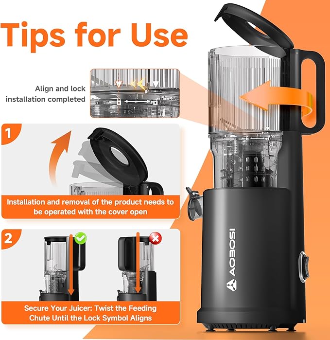 Cold Press Juicer Machines with 5.4" Wide Feed Chute - Slow Masticating Juicer Extractor for Whole Fruits & Vegetables - Quiet Motor, Easy to Clean with Brush - High Juice Yield - Black