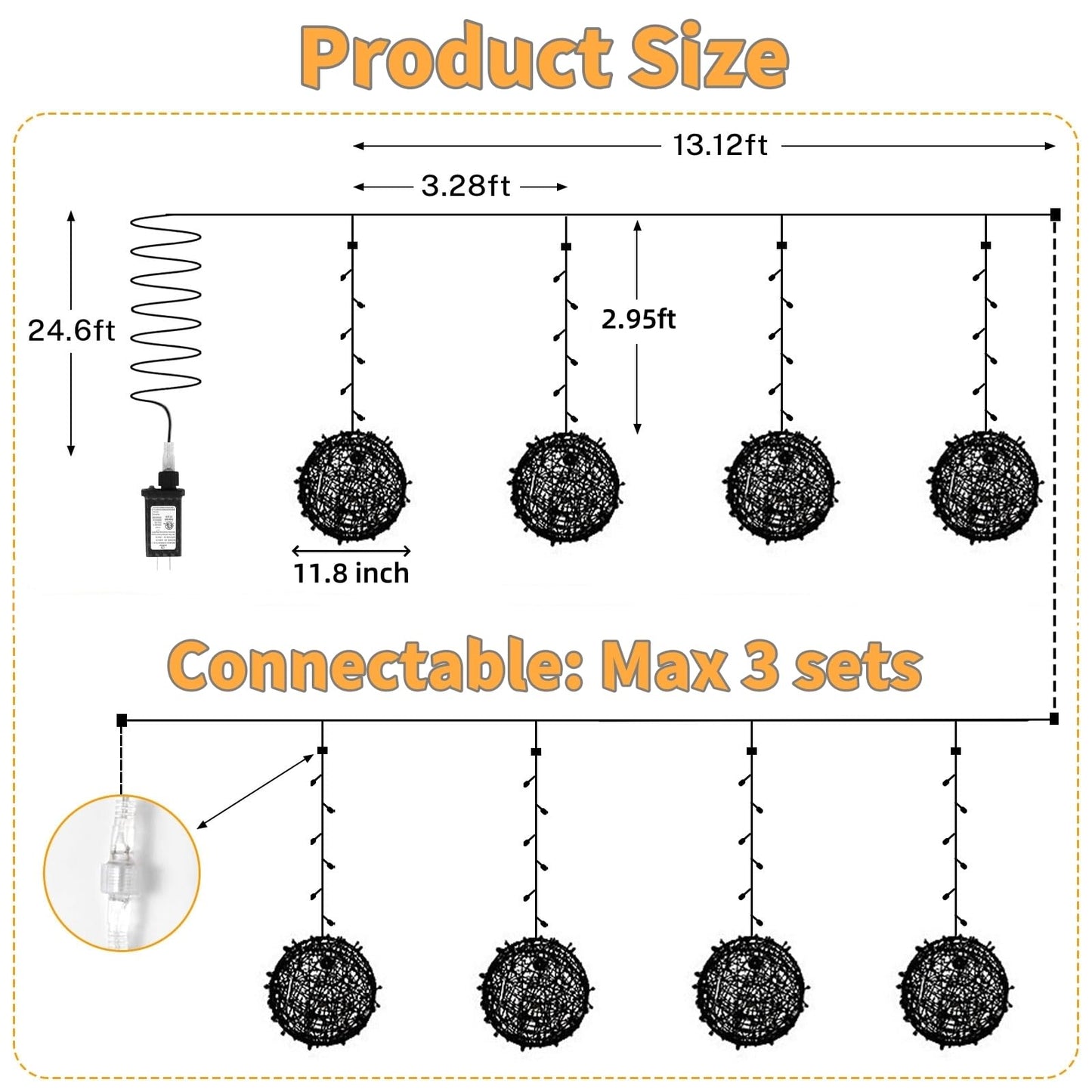 Outdoor Christmas Balls Lights 4 Pack Hanging 11.8 Led Garden Sphere Tree Lights 8 Modes Waterproof String Lights With Memory Timer Plug For Party Yard Porch Eave Patio Home Decoration-Warm White