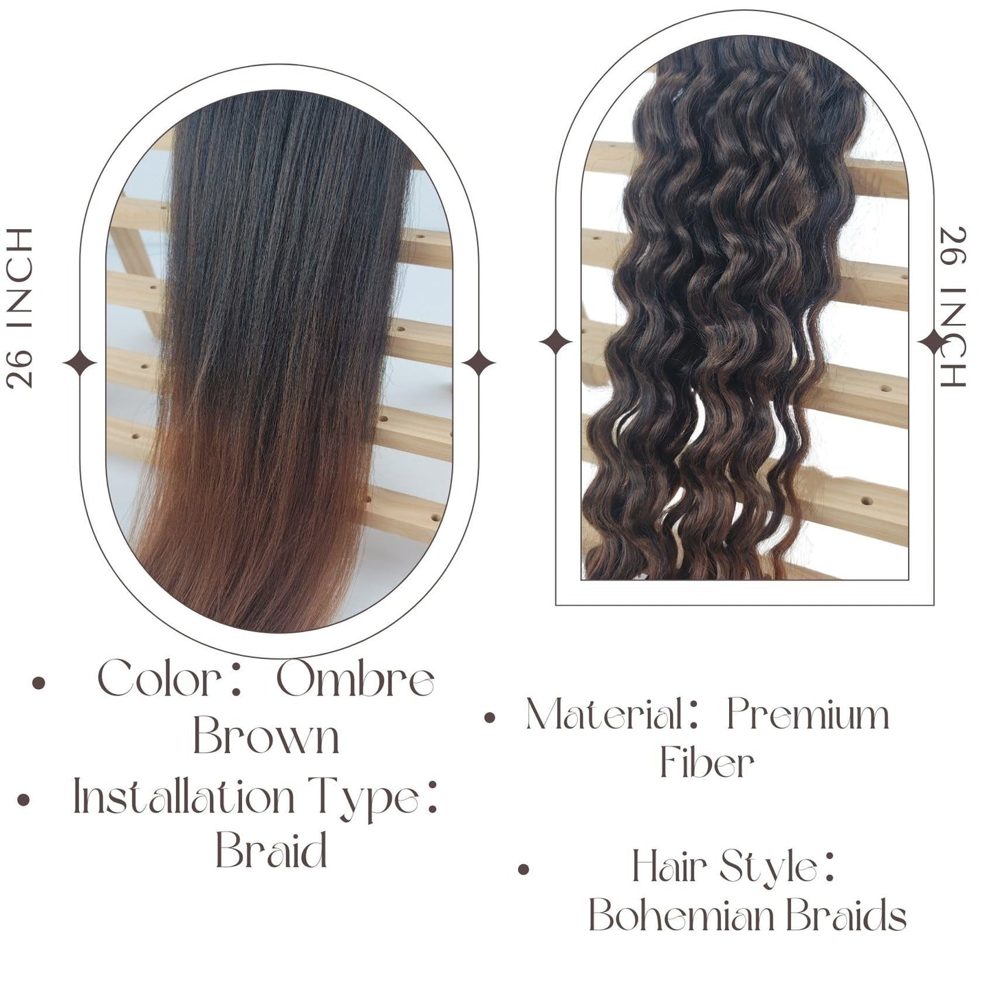Brown Ombre Braiding Hair Pre stretched for Bob Boho Braids Pre stretched Boho Braiding Hair