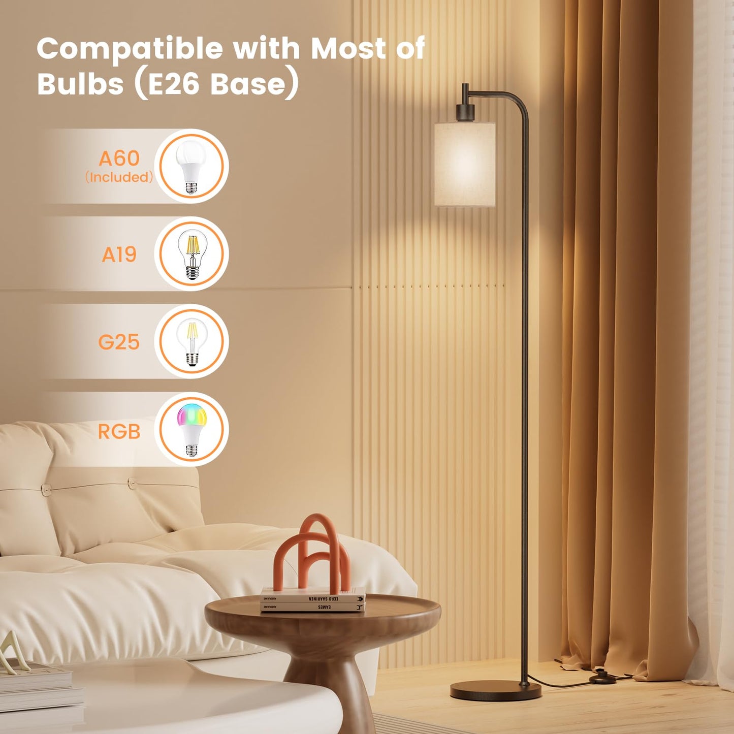 SIBRILLE Dimmable Floor Lamp with Remote Control, 3 Color Temperatures, Beige, Metal, Model BP-F072, 9W LED Bulb Included