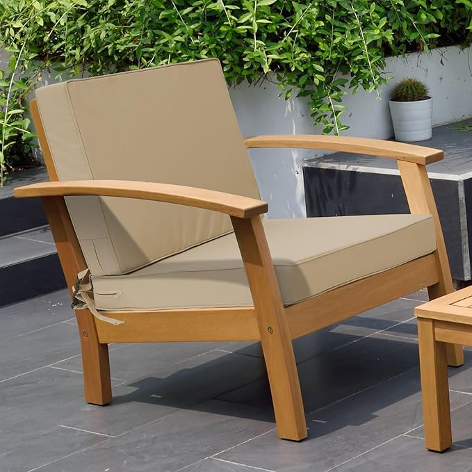 Outdoor Deep Seat Cushion Set 19" x 19", Water Repellent & Fade Resistant Cushion for Patio Furniture, Back & Seat Cushion with Removable Covers for Sofa, Couch, Beige