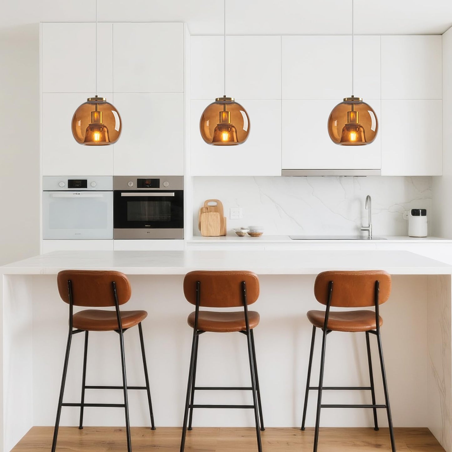 Lbsqj Brown Glass Pendant Lights Kitchen Island Gold Hanging Light Fixture Glass Globe Pendant Light Modern Pendant Lighting For Kitchen Island Bedroom Dining Room (7.87  1 Pack)