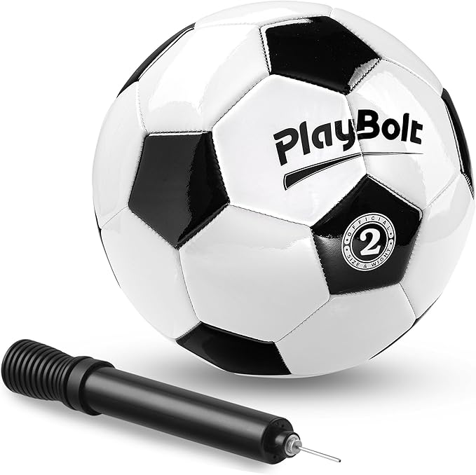 PlayBolt Soccer Ball Size 2/3/4 or 5 - Premium PVC Leather Cover - Youth Soccer Balls with Pump - Sports Training, Practic...