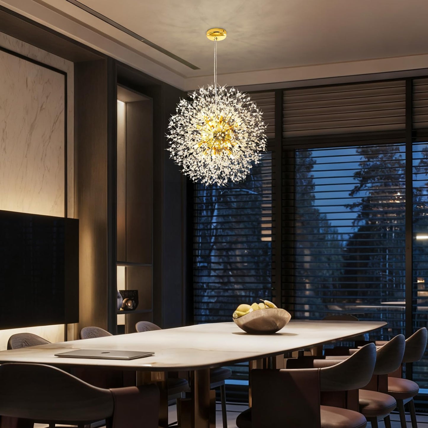 Qamra 16-Light Modern Crystal Gold Sputnik Chandelier, Firework Dandelion Pendant Light For Dining Room, Bedroom, Kitchen, Living Room