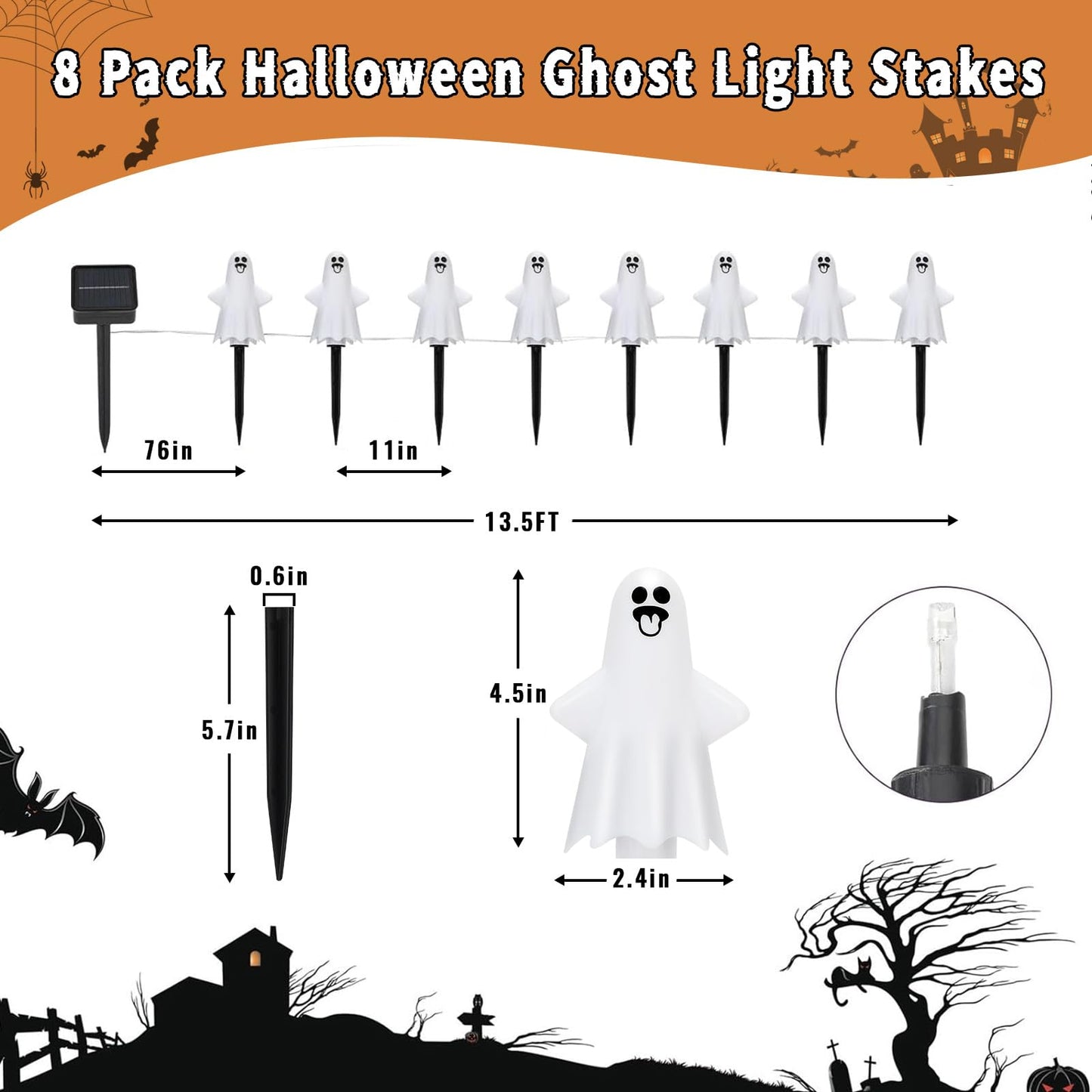 8 Pack Outdoor Halloween Decorations  Solar Ghost Stake Lights With 8 Lighting Modes  Waterproof Ghost Halloween Decor Pathway Lights For Garden Yard Patio Porch