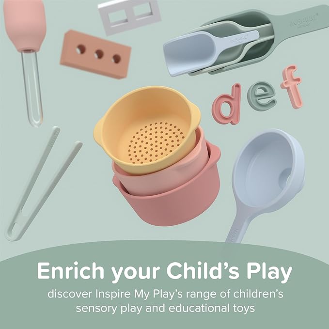 Inspire My Play - 3 x Nesting Bowls and Sieve - Perfect for Sensory PlayTray - Sensory Bin Accessories - Special Education Classroom Supplies - Montessori Education Toys - Natural