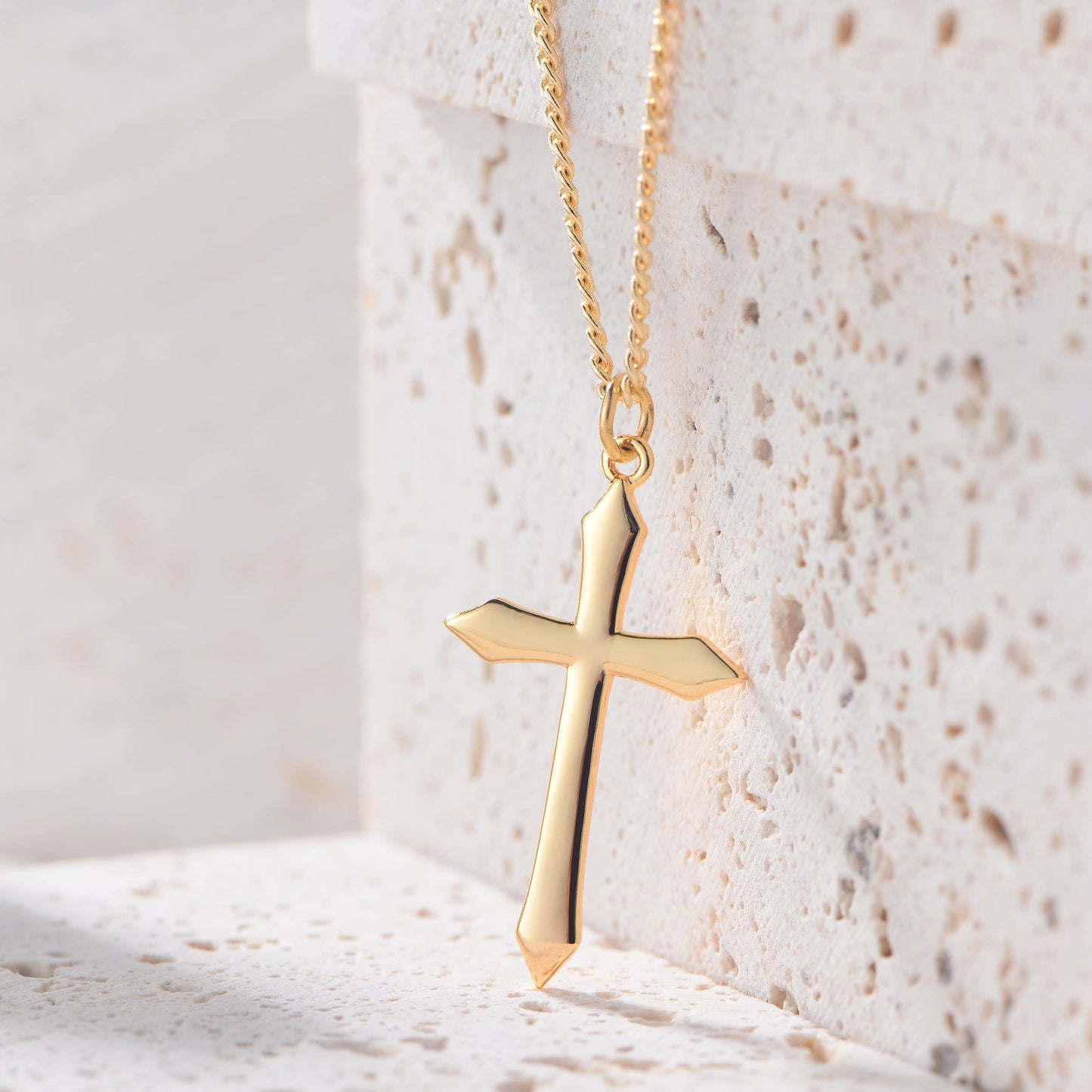 Fettero 14K Gold Plated Cross Necklace, Blank Cross Faith Pendant Dainty Chain Simple Tiny Jewelry Gift for Women