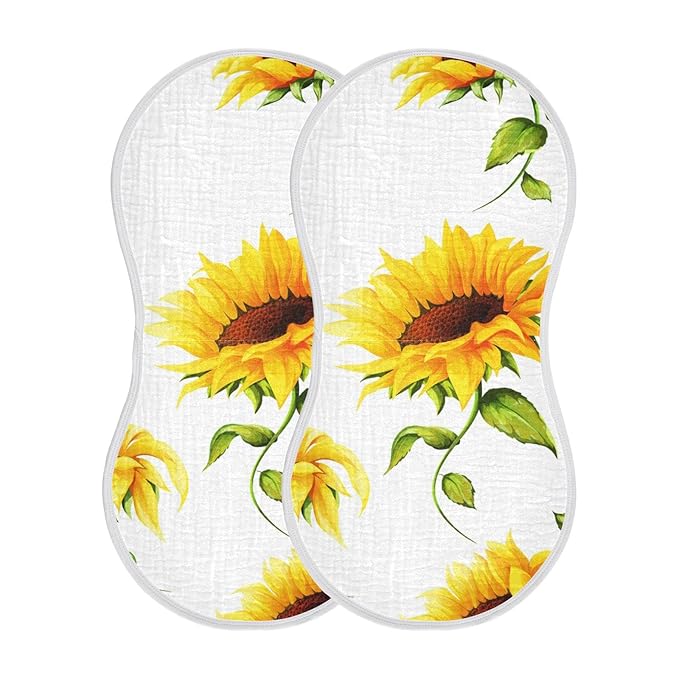 Muslin Baby Burp Cloths Set of 1, Soft Absorbent Big Sunflower Muslin Washcloths, Bibs, Face Towel for Newborn Boys Girls, 22 x 11 Inch