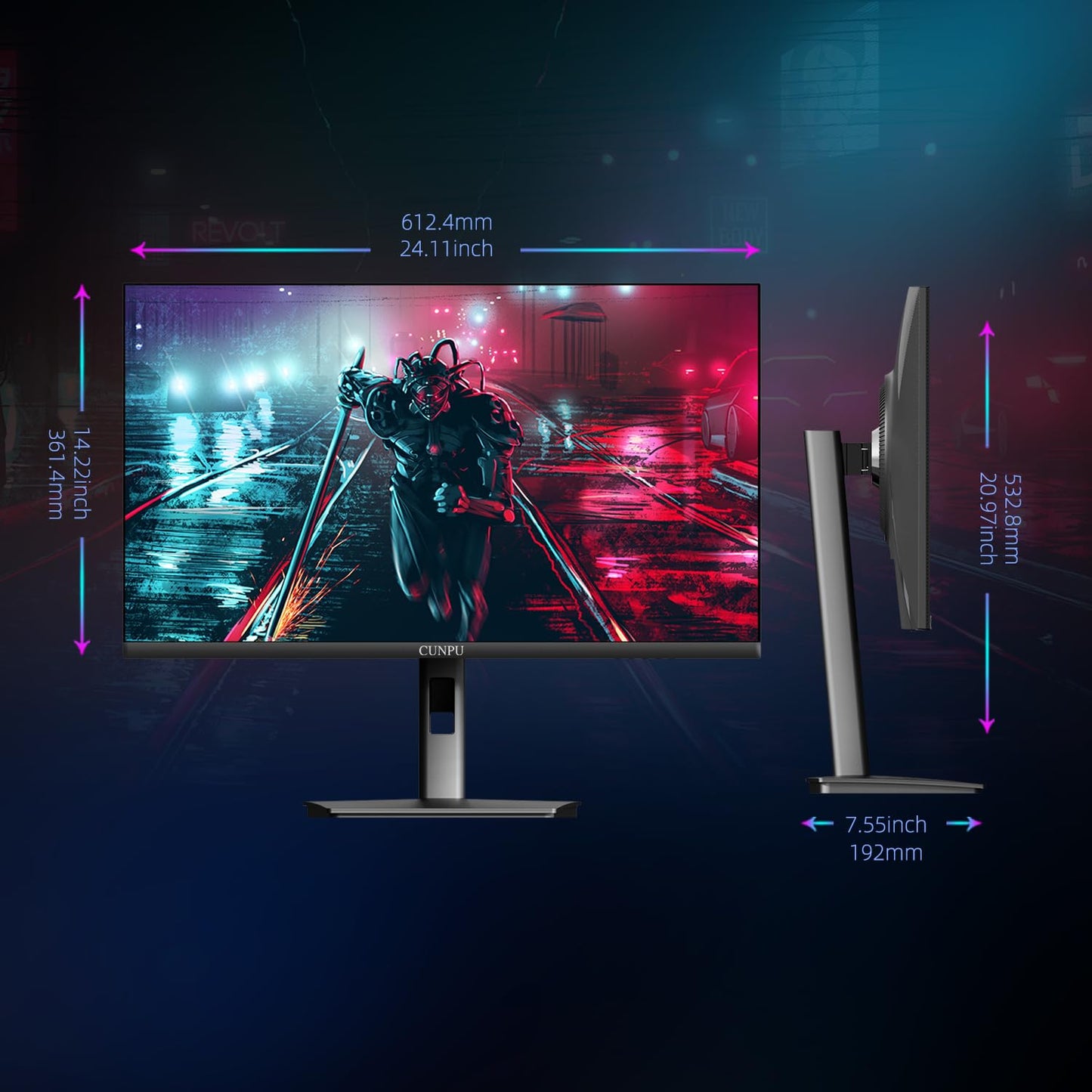 CUNPU 27 Inch 4K 144/160Hz Gaming Monitor, UHD 3840x2160 Fast IPS Panel PC Monitor, 135% sRGB, HDR400Nit, Freesync & G-sync, Support PS5 Xbox 4K 120Hz, HDMI 2.1,DP 1.4, Height/Vertical Adjustment