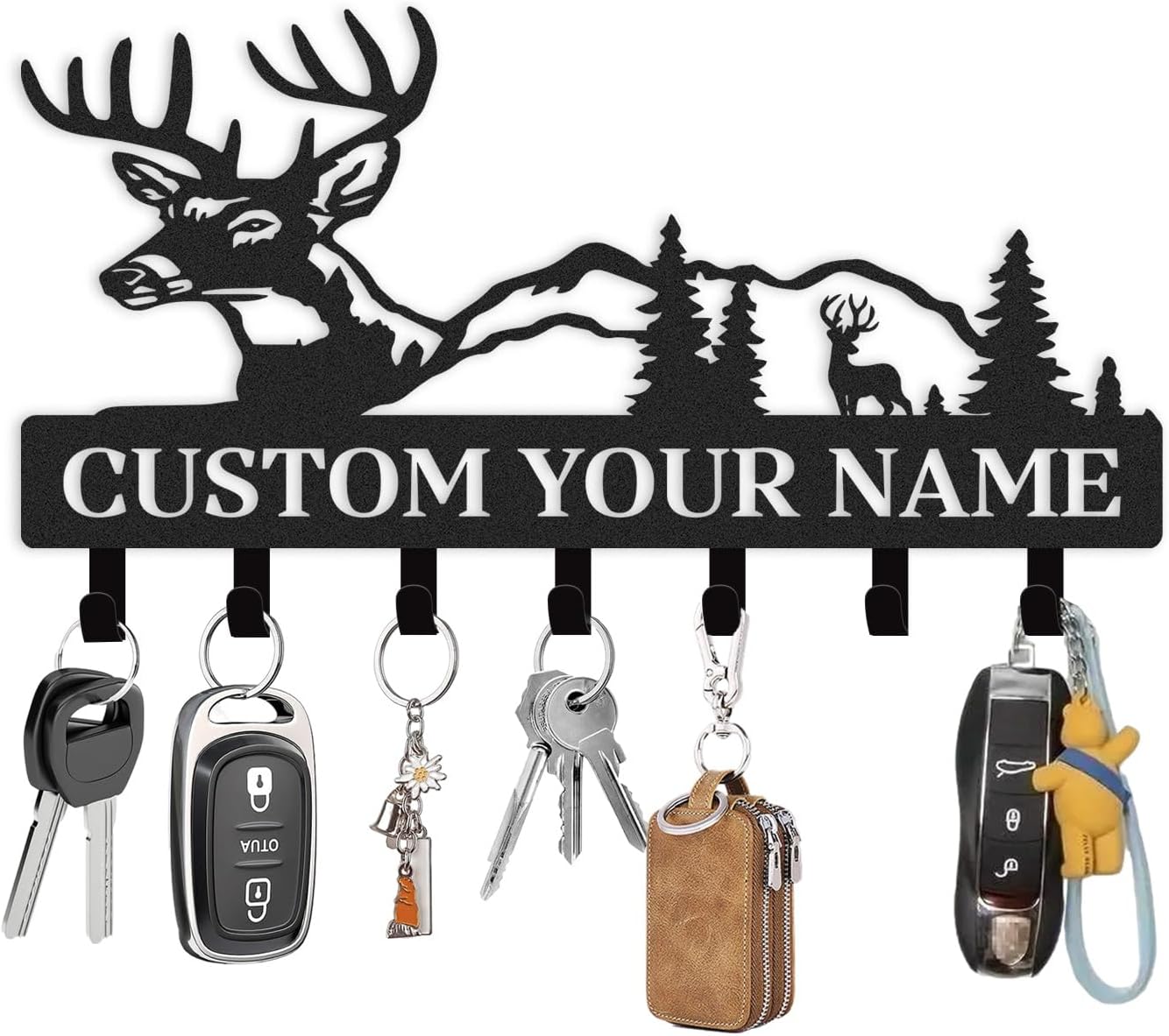 Personalized Key Holder for Wall, Custom Metal Deer Key Hooks with Name, Hunting Cabin Decor, Metal Key Organizer Wall Decoration for Hallway Entryway Kitchen Office Farmhouse, Deer Hunter Gift