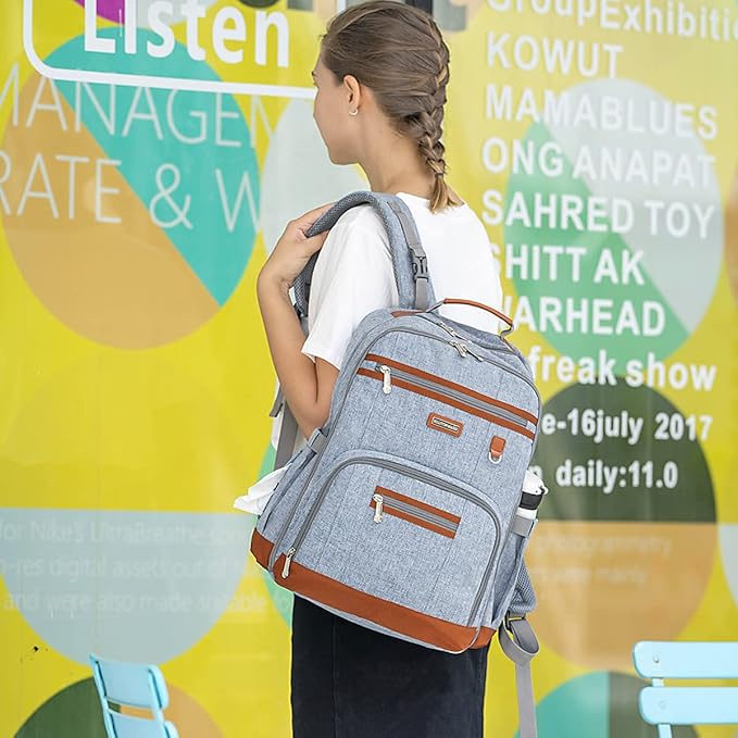 Diaper Bag Backpack, Large Baby Nappy Bags with Portable Changing Pad for Boys and GirlsMultifunction Travel Baby Bag for Moms Dads, Shower Gifts Waterproof and Stylish，Light Blue