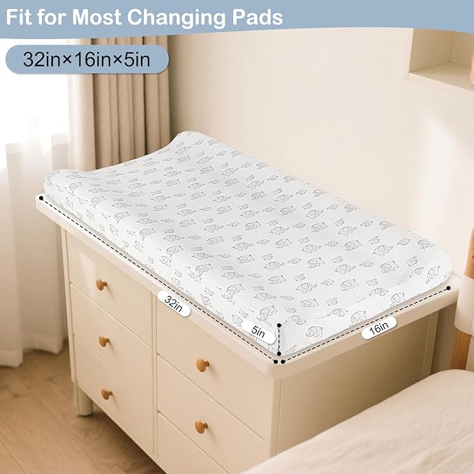 Basumee Muslin Changing Pad Cover Waterproof 2 Pack Baby Changing Table Covers for Boys and Girls Soft Breathable Nursery Diaper Change Table Cover Pad Fits 32"x16", Blue