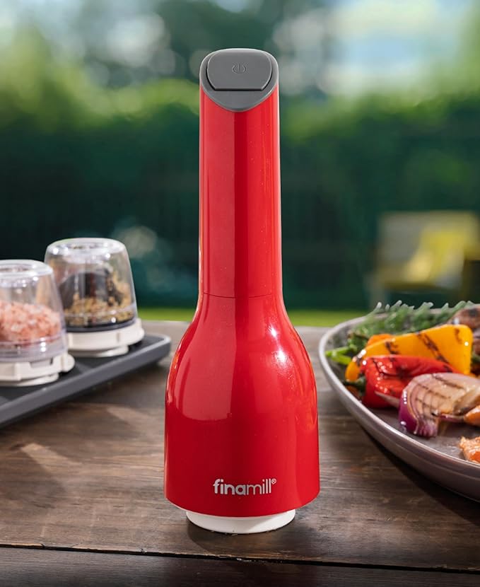 FinaMill Classic Battery Spice Mill – Battery Operated Salt and Pepper Grinder Set, Includes 2 Interchangeable Spice Pods, Adjustable Coarseness, Ceramic Grinder, LED Light, Kitchen Gifts for Women