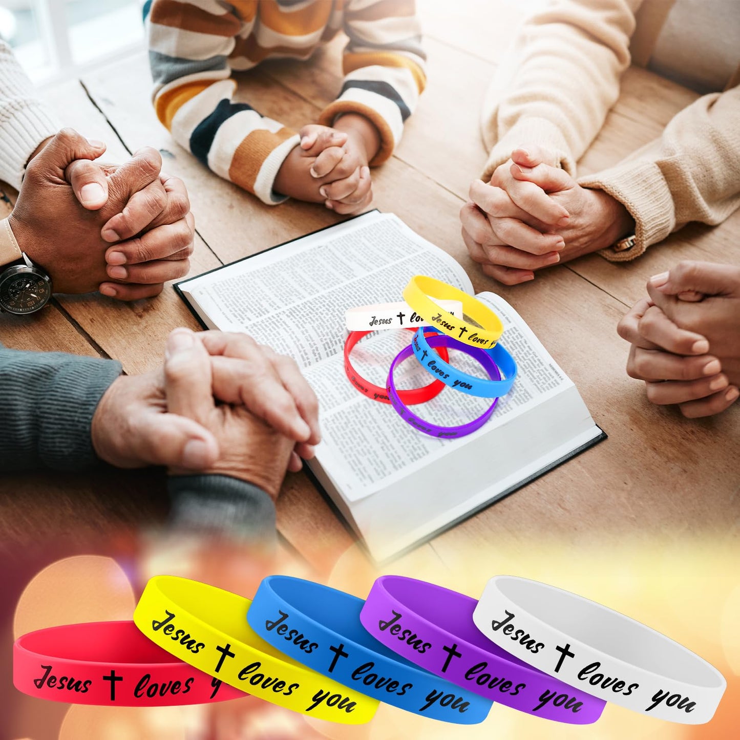 Lunmon 120 Pcs Jesus Loves You Silicone Bracelets Bulk Christian Jesus Rubber Wristbands Motivational Bracelets for for Students