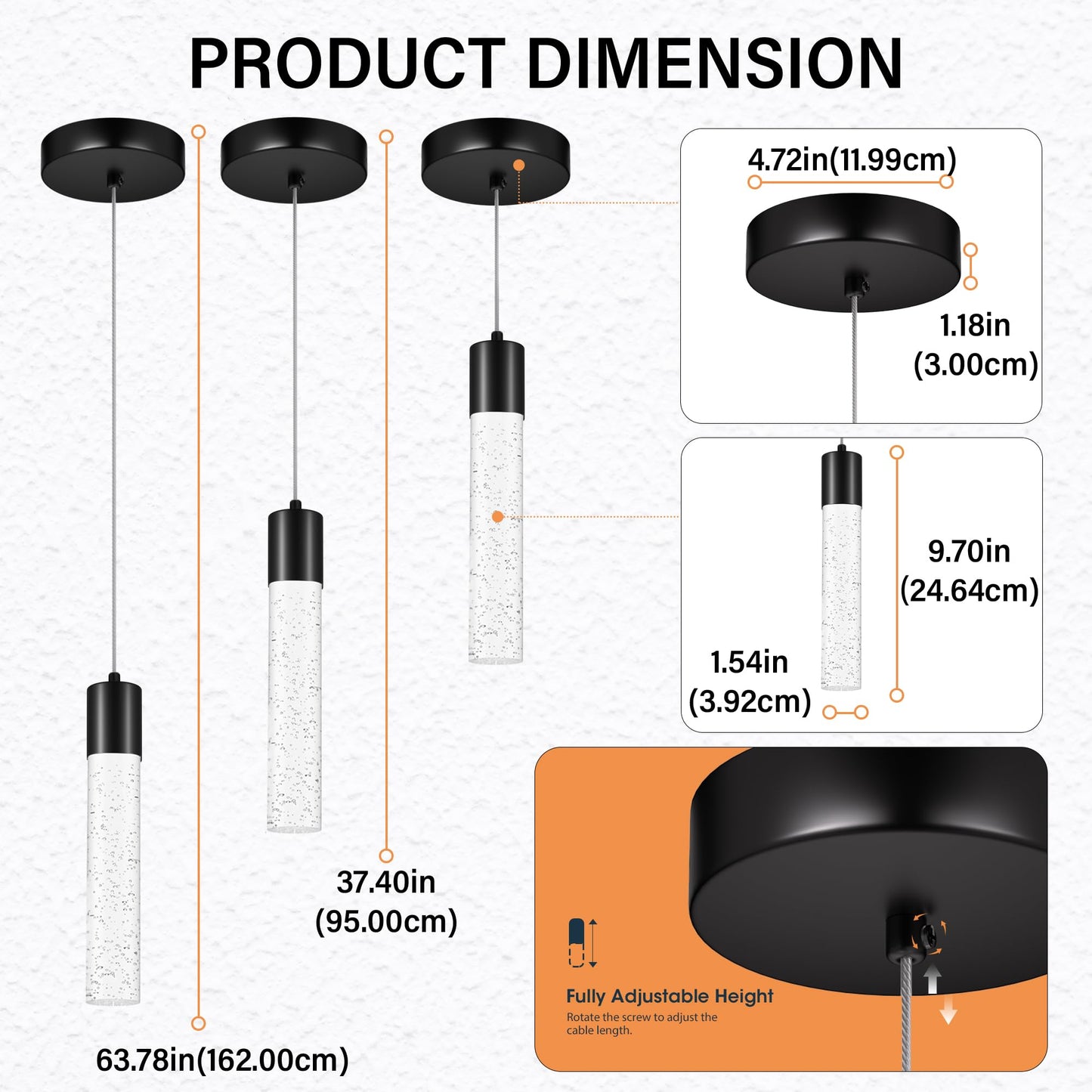 Esfos Pendant Lights Kitchen Island  6500K Modern Kitchen Island Lights Brushed Black  3 Pack Ceiling Lighting Fixtures With Crystal Bubble  Integrated Led Hanging Light For Dining Room Restaurant