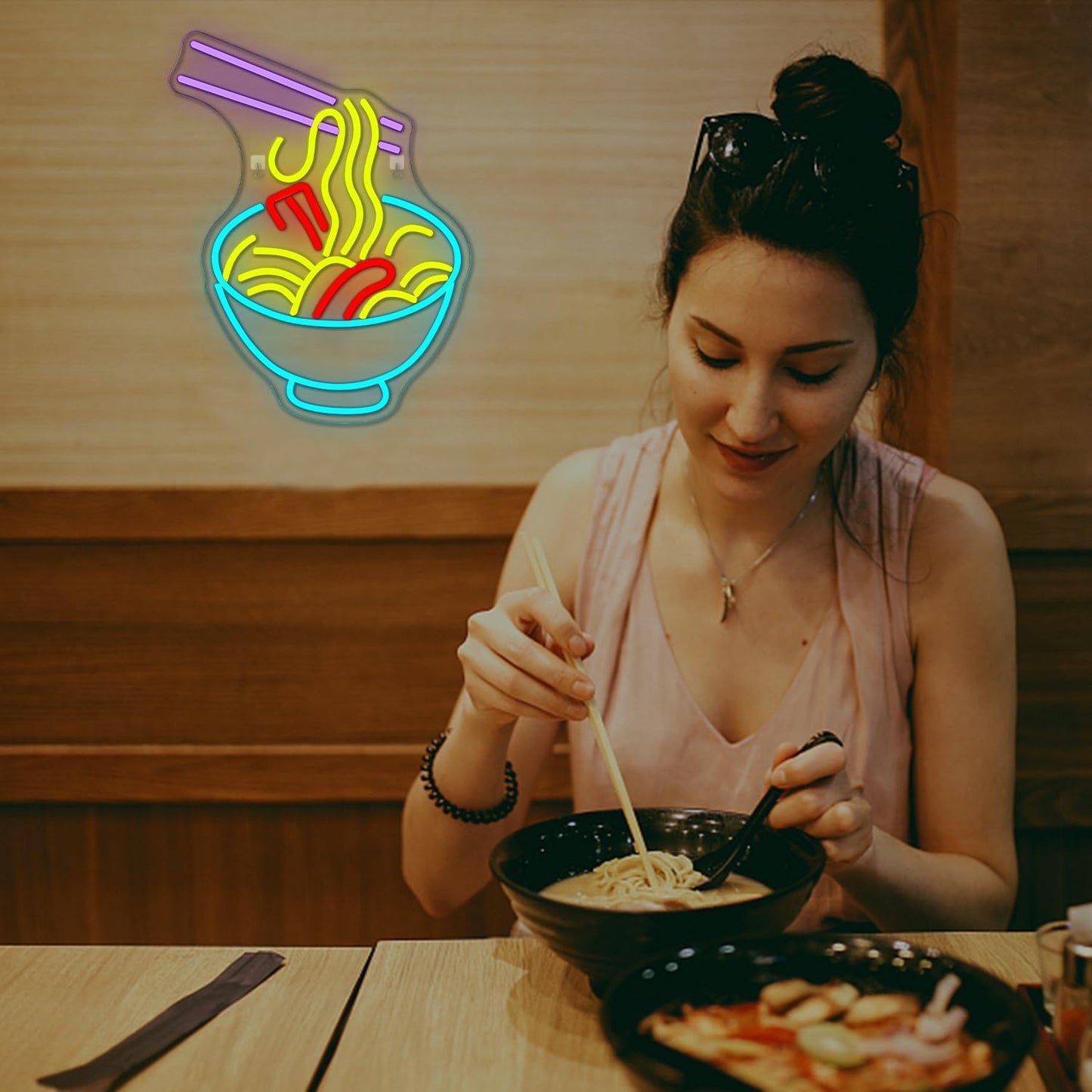 NOSUN Ramen Neon Sign Noodle Neon Signs for Wall Decor Ramen Neon Light Sign Noodle Light Up Sign for Kitchen Restaurants Fast Food Powered by USB Multi Colored Lights for Restaurant Ramen Shop Window