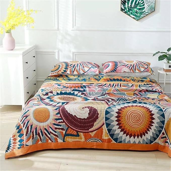 MSGKV Boho Throw Blanket for Bed 60"x80" 100% Cotton Couch Twin Size Blanket Breathable Lightweigh Blankets Home Decor Muslin All Seasons