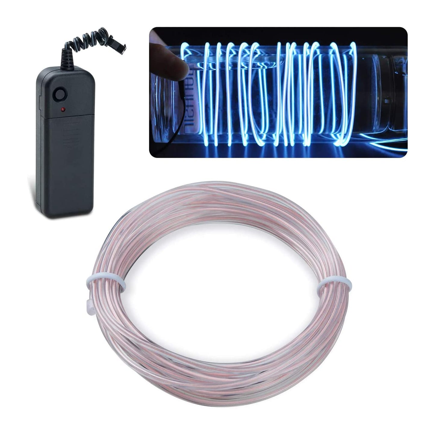 lychee EL Wire Neon Light, Strobing Electroluminescent, 15ft, White, Plastic, Model 011