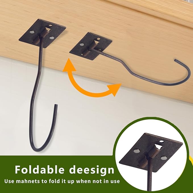 Self-Adhesive Bronze Banana Hooks, Foldable Magnetic Hanger Under Cabinet, Sturdy Metal Holder for Kitchen, Space-Saving Design to Keep Bananas Fresh, 3 Pieces