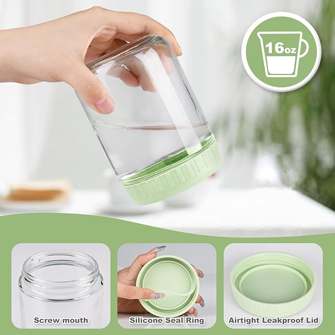 Overnight Oats Containers with Lids, Glass Jars with Lids 8 pcs, Wide Mouth Mason jars for Salad, Yogurt, Snacks, Meal Prep