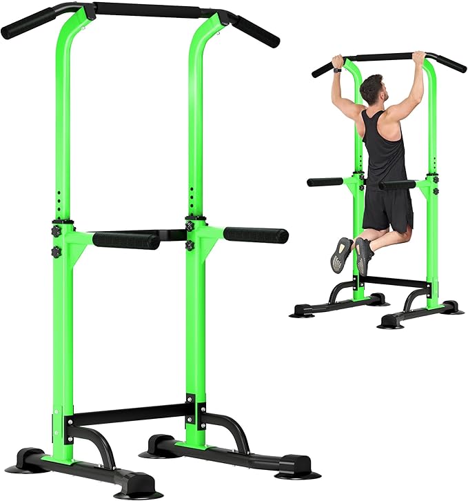 DlandHome Power Tower Pull Up Dip Station Multi-Function Fitness Equipment for Strength Training Adjustable Height Dip Sta...