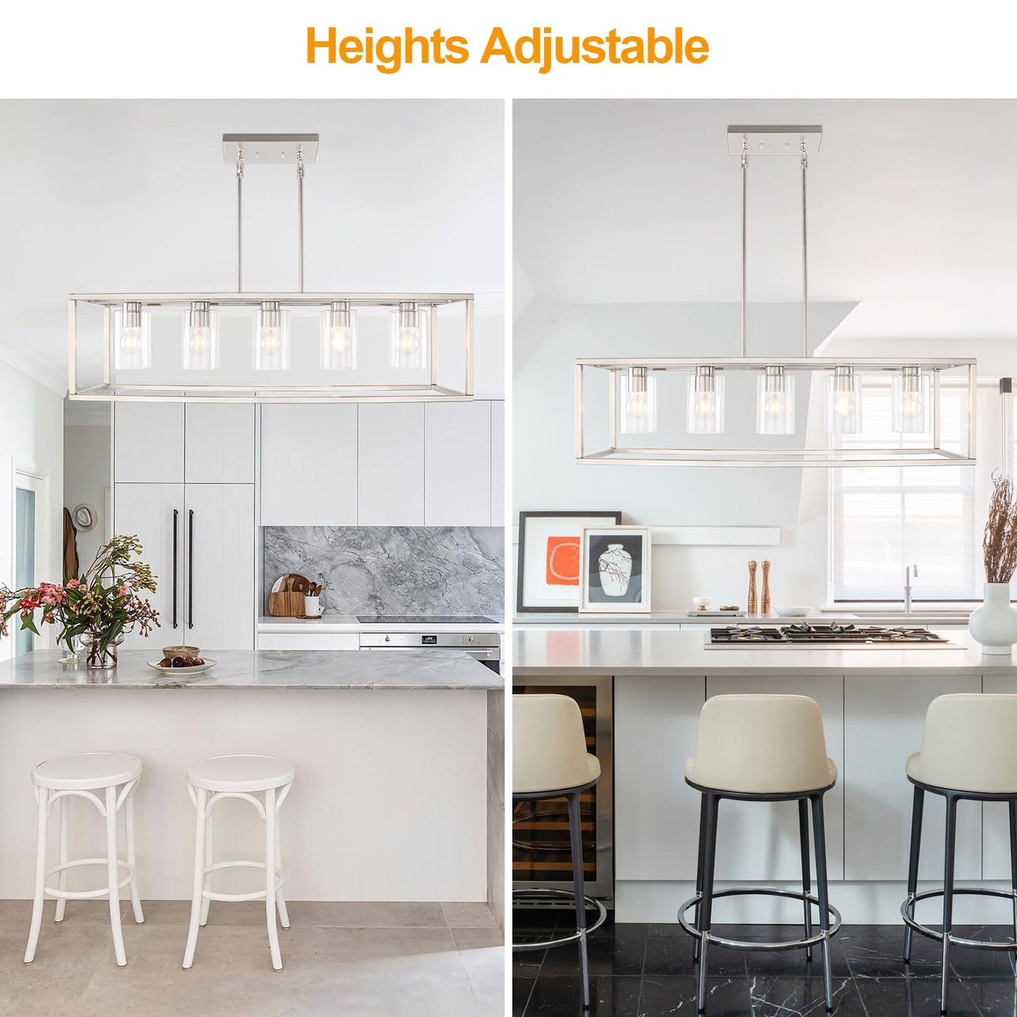Chandeliers For Dining Room  5 Light Dining Room Light Fixture Modern Metal Industrial Kitchen Lighting Fixtures Ceiling Easy Installation Kalium Pendant Lights For Bar Restaurant-E26 Socket Sliver