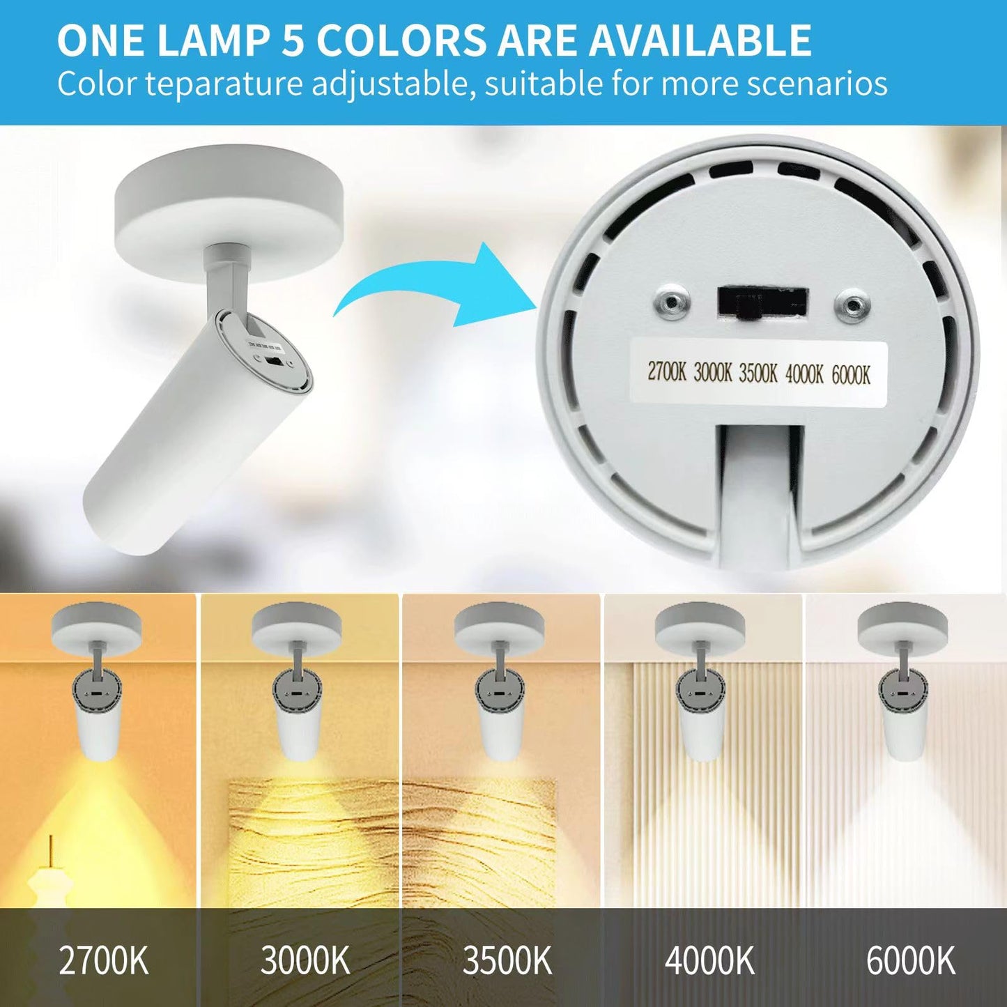 Jarlstar Led Ceiling Spotlight 5Cct 2700K/3000K/3500K/4000K/6000K Selectable Dimmable Spot Light Indoor Adjustable Flush Mount Lights Fixture 12W Cri 90+  White  4 Pack Tilt Angle Accent Lighting