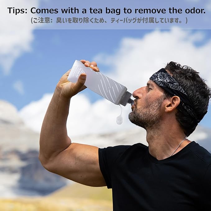 Azarxis TPU Soft Flask Folding Collapsible Water Bottles BPA-Free for Hydration Pack - Ideal Trail Running Hiking Cycling Climbing (420ml/14.20oz - 2 Pack)