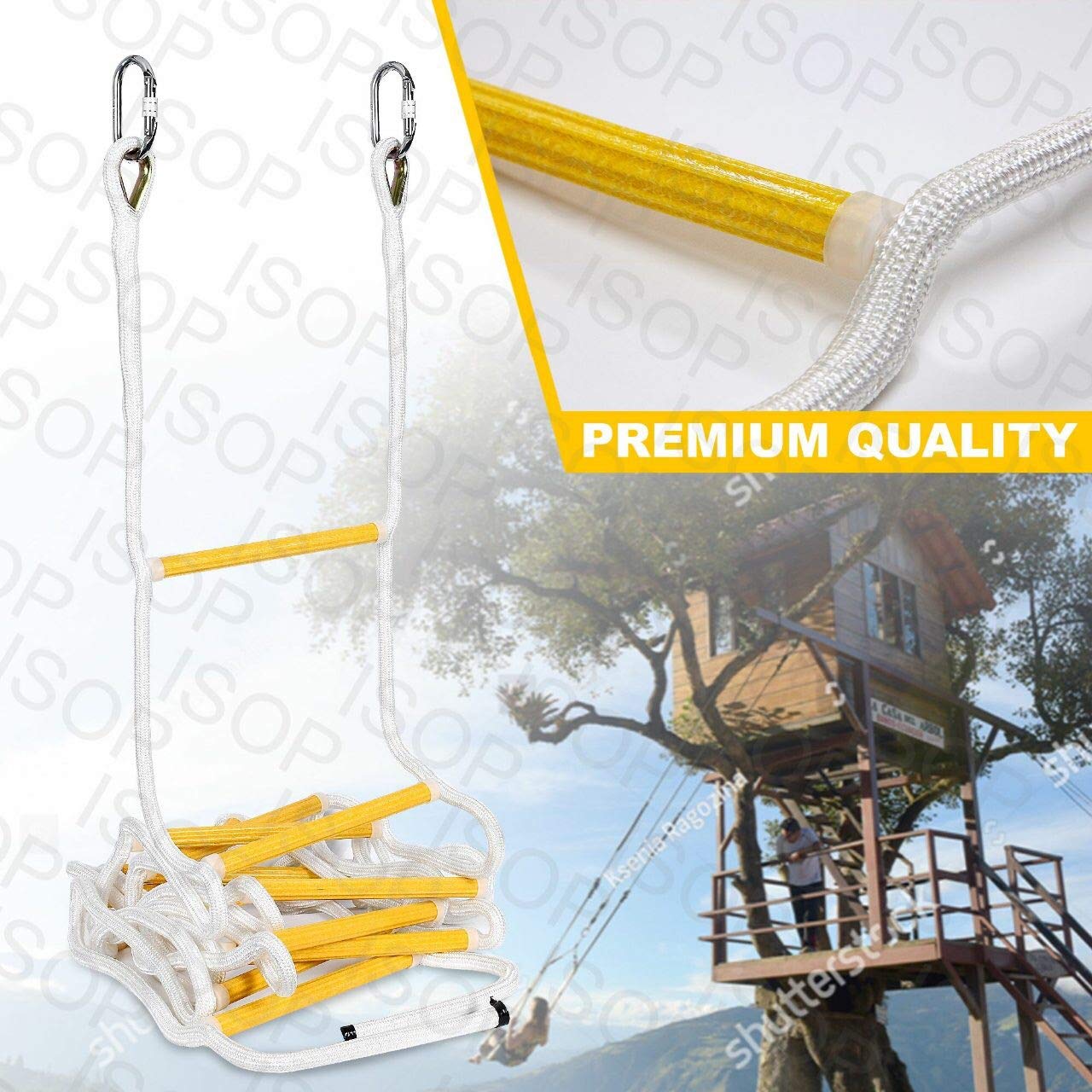 Rope Ladder Fire Escape 8ft | Emergency Extension Ladder | Weather Resistant with Spring Hooks | Fast to Deploy & Easy to Use - Compact & Lightweight - Weight Capacity up to 2000 lb (8ft)